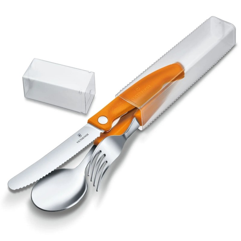 Victorinox Katlanır Soyma Bıçağı ve Çatal-Kaşık Seti (3 Parça) (Turuncu) (VT 6.7192.F9)